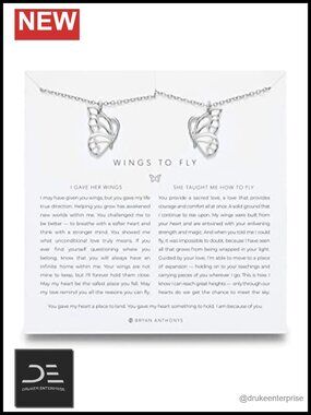 14k Gold Plated or Silver Finish Over Brass Butterfly Necklace Set